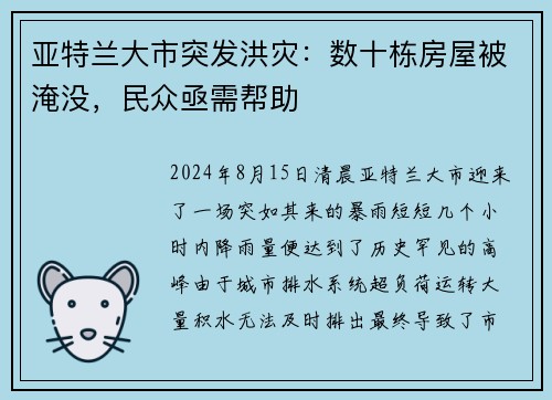 亚特兰大市突发洪灾：数十栋房屋被淹没，民众亟需帮助