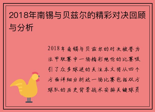 2018年南锡与贝兹尔的精彩对决回顾与分析